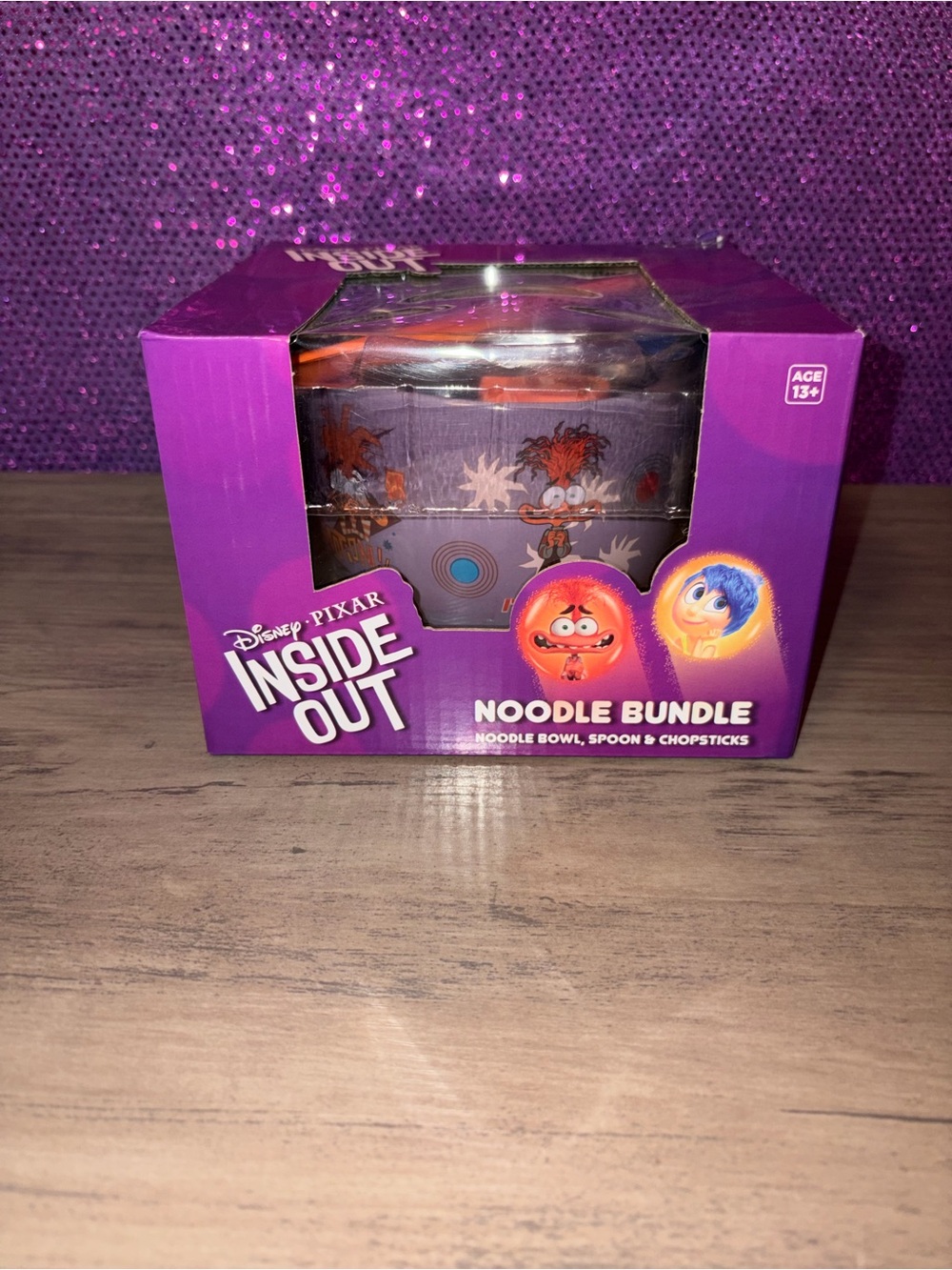 Disney Pixar Inside Out Noodle Bowl Set NIB Bowl Chopsticks Spoon Purple Gift
